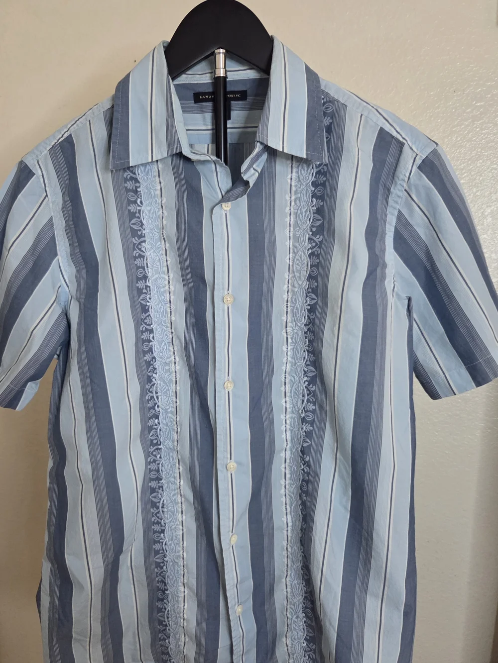 Men's Blue Striped Short-Sleeve Shirt by Banana Republic